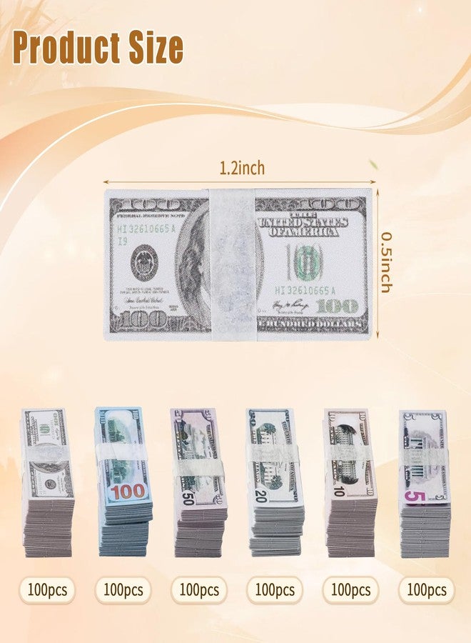 Clofiak 1:12 Miniature Scene Dollars Set, 600PCS Mini Dollar Fake Bills 5 10 20 50 100 Dollar Bills Prop Money, Realistic Simulation Dollar Toy Banknote for Dollhouse Scene, Mini House - Image 2